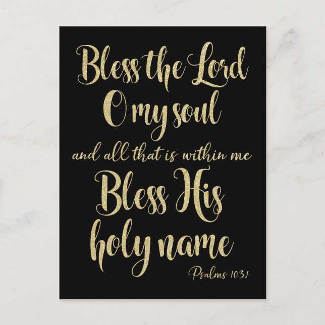 Guld Bless the Lord Psalms Bible Verse Vykort (Framsida)