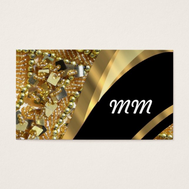 Guld bling & black swirrrl mönster visitkort (Framsidan)