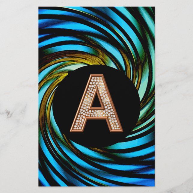 Guld Bling Brev A Teal Swirl Brevpapper (Framsida)