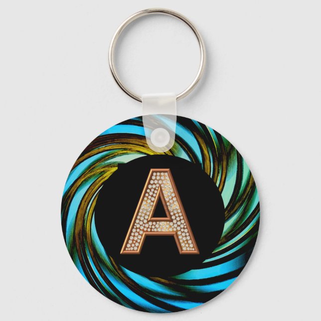 Guld Bling Brev A Teal Swirl Nyckelring (Framsida)