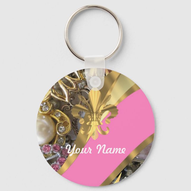Guld bling fleur de lys nyckelring (Framsida)
