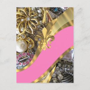 Guld bling fleur de lys vykort