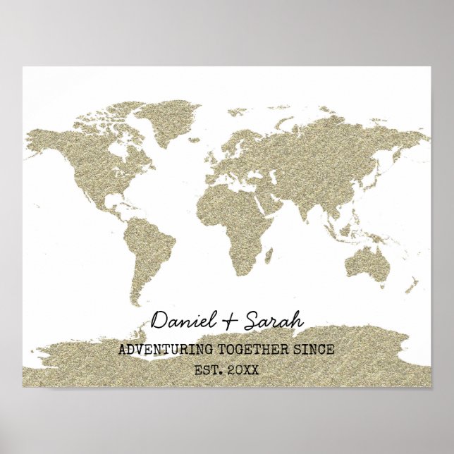 guld bling glitter World map abstrakt Art poster (Framsidan)
