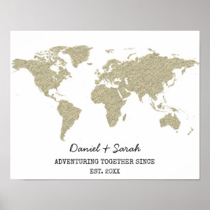 guld bling glitter World map abstrakt Art poster