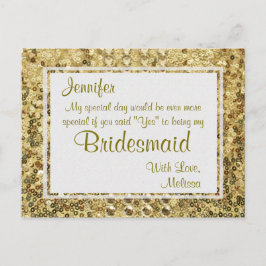 Guld Bling | Kommer du att bli min Bridesmaid? Inbjudan Vykort