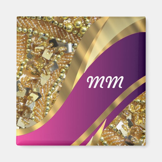 Guld bling & magenta swirrrt magnet (Framsidan)