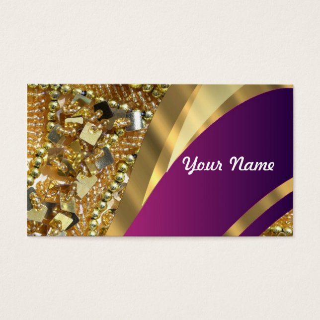 Guld bling & magenta swirrrt visitkort (Framsidan)