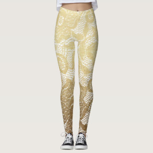 Guld & blom- Fauxsnöre för vit Leggings