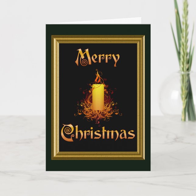Guld- blom- stearinljus - (inramad) god jul, helgkort (Framsida)