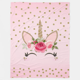 Guld- blom- Unicorntrendig för glitter & för rosor Fleecefilt