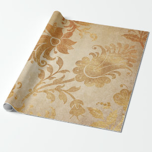 Guld- blom- vagn för Grungy vintage Presentpapper