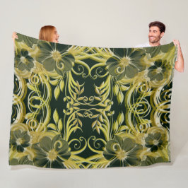 Guld, blomma, fantasi, elegant, mönster, subtil, fleecefilt