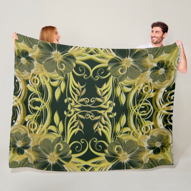 Guld, blomma, fantasi, elegant, mönster, subtil, fleecefilt (På plats)