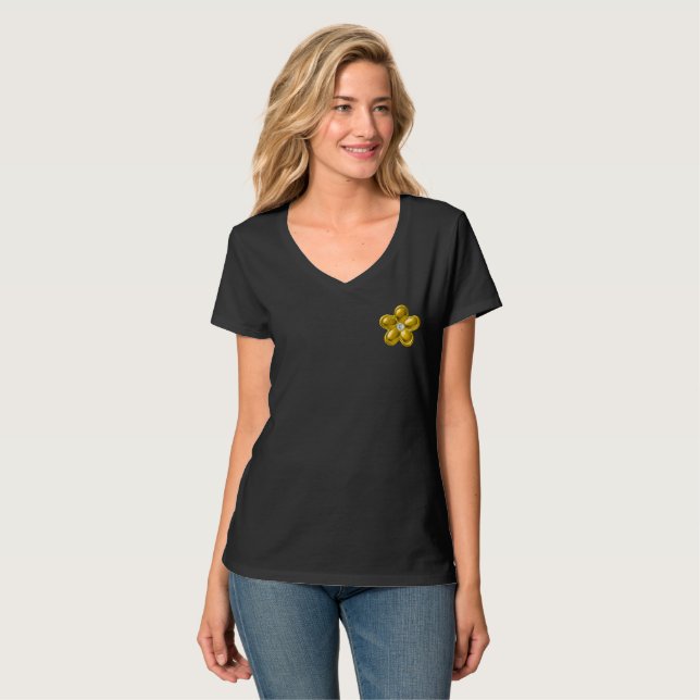 Guld blomma med diamant t shirt (Hel framsida)