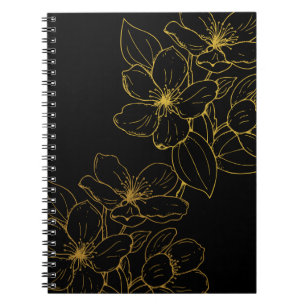 Guld blomma på svarta anteckningen Bok & Journal Anteckningsbok