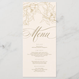 guld blommande peony, elfenbensvit menykort för br program