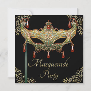 Guld blommar Ruby Mask Black maskerad Party Inbjudningar