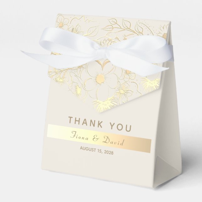Guld Blommig Bröllopspresent Förtackningslåda Presentaskar (Framsidan Sidan)