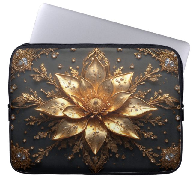 ✨ Guld Blommig Datorfodral Lyxig Teknisk Present (Framsidan)