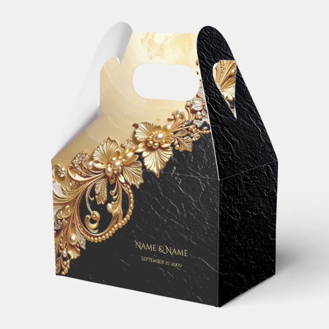 Guld Blommig Dekoration Förmånslåda Presentaskar (Framsidan Sidan)