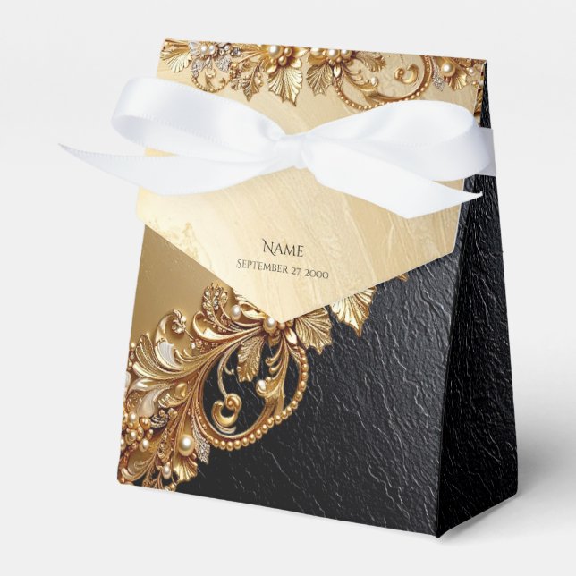 Guld Blommig Dekoration Presentlåda (Framsidan Sidan)