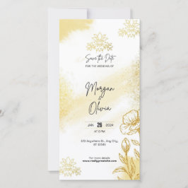 Guld Blommig Elegans Spara Datum Bröllopskort