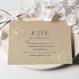 Guld Blommig Elegant Bröllop Svarskort OSA Kort