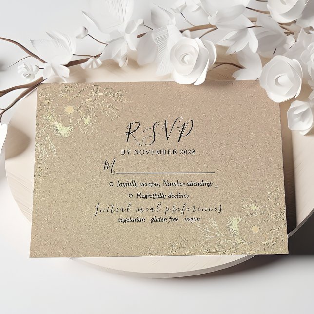 Guld Blommig Elegant Bröllop Svarskort OSA Kort (Skapare uppladdad)