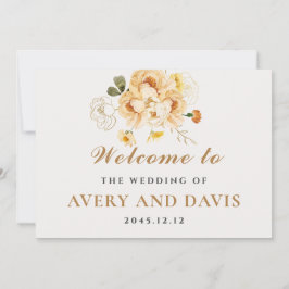Guld & Blommig Elegant Personlig Bröllop Inbjudningar