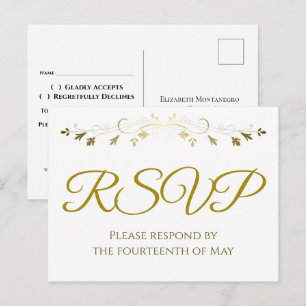 Guld Blommig Filigrans Border Elegant Bröllop RSVP Vykort