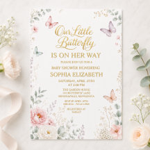 Guld Blommig Fjäril Baby Shower