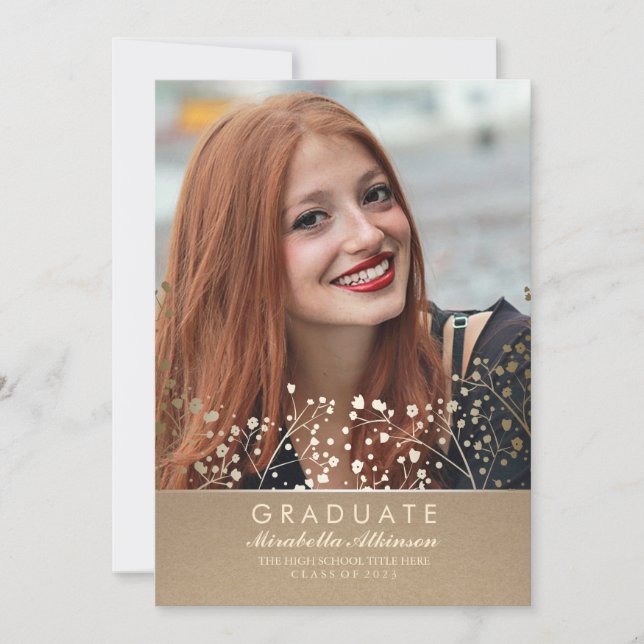 Guld Blommig Foto Examen Fest - Annonsering Inbjudningar (Framsida)