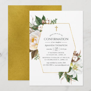 Guld Blommig Geometrisk Konfirmation Inbjudningar