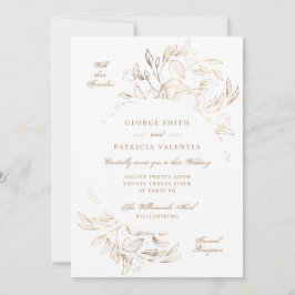 Guld Blommig Handritad Elegant Bröllop Inbjudningar
