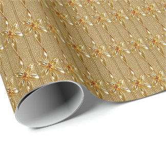 Guld Blommig Inpackningspapper Presentpapper