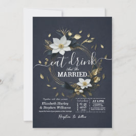 Guld Blommig Krans ÄT Drick & Var Gift Bröllop Inbjudningar