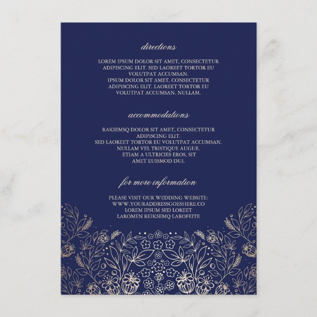 Guld Blommig Marin Bröllopsinformation - Informati Tilläggskort (Framsida)