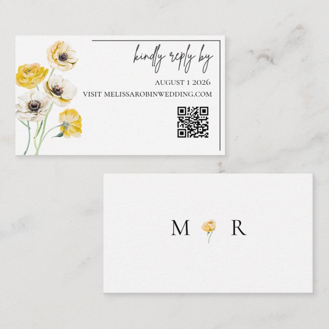 Guld Blommig Minimalistisk Bröllops-RSVP Inläggnin Tilläggskort (Fram/baksida)