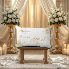 Guld Blommig Monogram Logotyp Bröllop Prydnadskudde