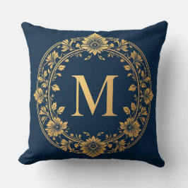 ✨ Guld Blommig Monogram M Elegant Hemdekor 🌸 Kudde