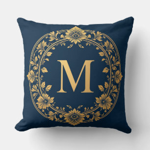 ✨ Guld Blommig Monogram M Elegant Hemdekor 🌸 Kudde