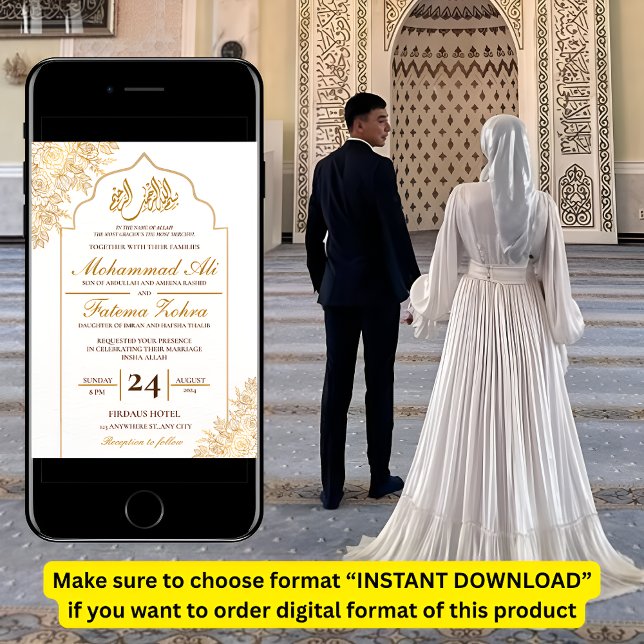 Guld Blommig Moské Elegans Muslimsk Bröllop Nikah  Inbjudningar (Skapare uppladdad)