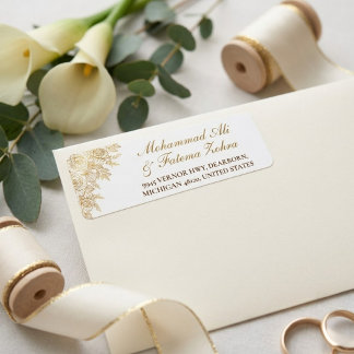 Guld Blommig Moské Elegans Muslimsk Bröllopsadress Returadress Etikett