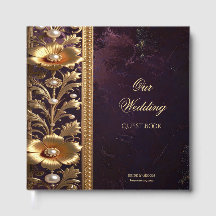 Guld Blommig Ornament med Pärlor Gästbok