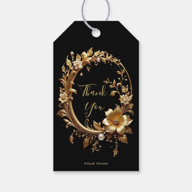 Guld Blommig Ornamenterad Ram Presentkort Presentetikett (Framsidan)