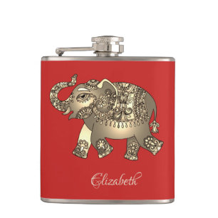Guld Blommig Paisley Elefant,Röd - Personlig Fickplunta