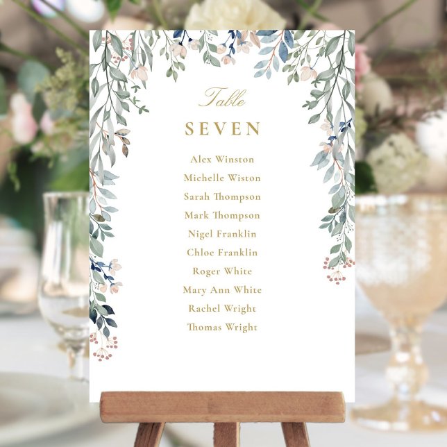 Guld Blommig Placeringsplan Bordnummer Inbjudningar (Gold Floral Seating Plan Table Number)