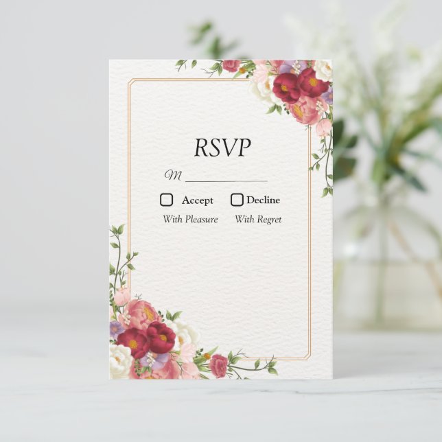 Guld blommig ram med vackra blommor RSVP OSA Kort (Stående Fram)