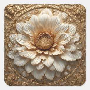 ✨ Guld Blommig Ram Presentetikett ✨ Fyrkantigt Klistermärke