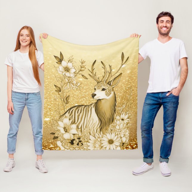 Guld Blommig Ren Fleecefilt (På plats)
